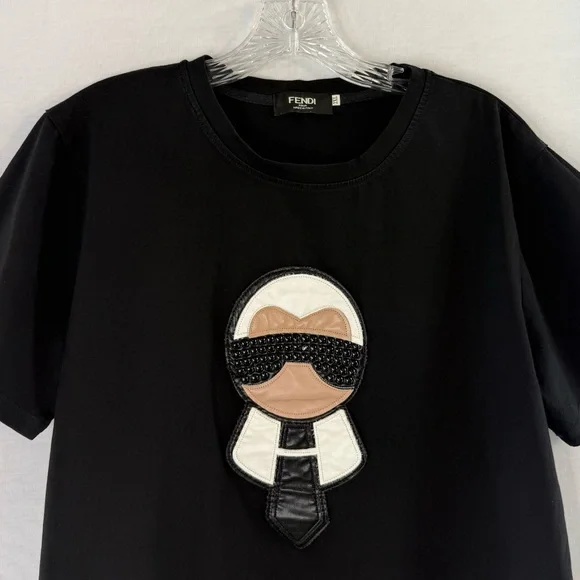 Fendi Black Karl Loves Fendi Short Sleeve Studded Graphic Print T
